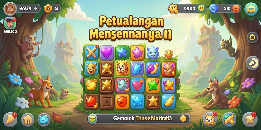 Tangkapan layar gameplay 9939 menampilkan keseruan permainan Match-3 yang penuh warna.