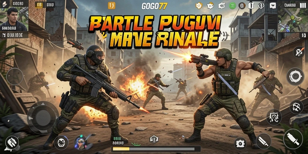 Gambaran gameplay GOGO77 dalam aksi Battle Royale yang intens.