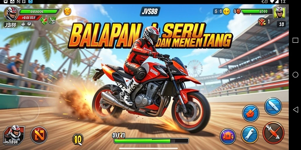 Screenshot JVS88 menampilkan aksi balapan yang mendebarkan dengan grafis berkualitas tinggi.