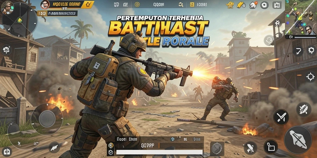 Tampilan dinamis gameplay Battle Royale QQRP yang mendebarkan.