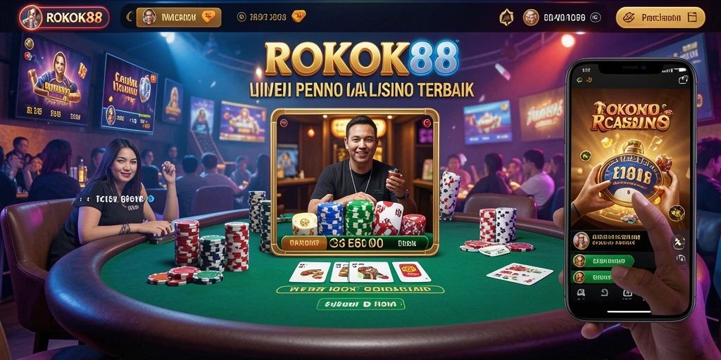 Screenshot menunjukkan dealer langsung dan suasana permainan kasino.