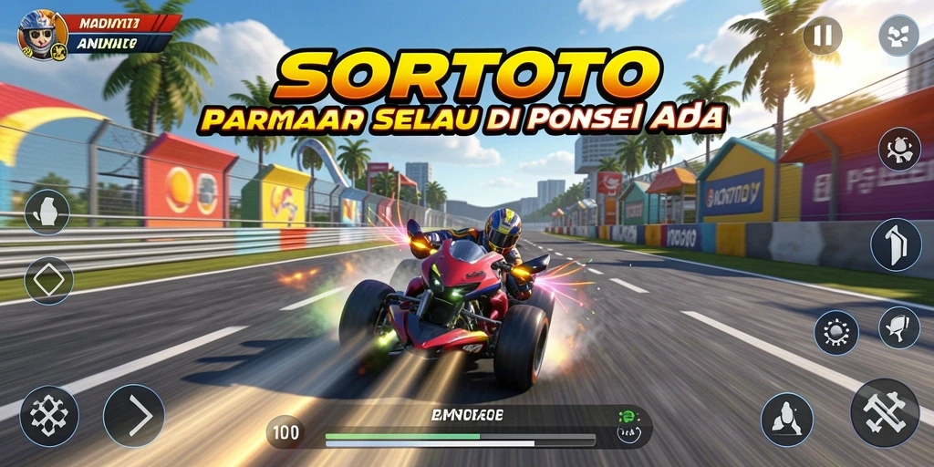 Menampilkan gameplay balap yang mendebarkan dari SORTOTO di lintasan.